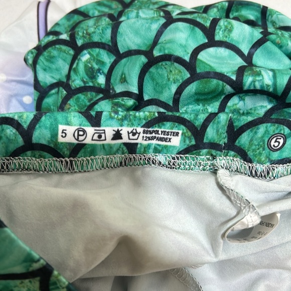 MERMAID YOGA PRINT LEGGINGS GREEN BLUE WOMENS SIZE 4 - Picture 6 of 8